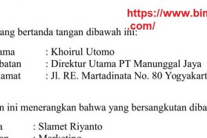 Contoh Surat Pernyataan Kerja