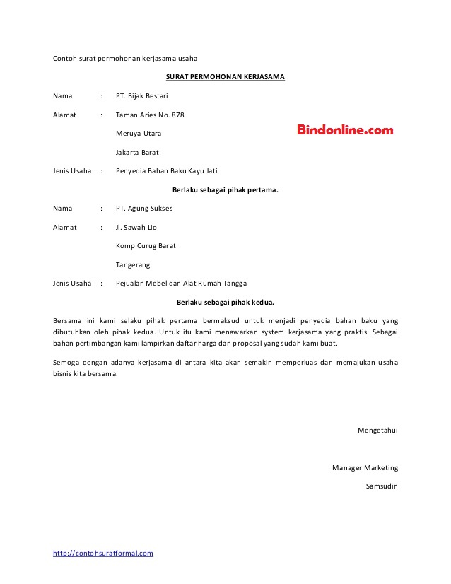 Contoh Surat Pengantar Proposal Penawaran Kerjasama